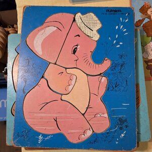 Playskool Pink Elephant Wooden Board Puzzle Kids Preschool Toy - Vintage 80s